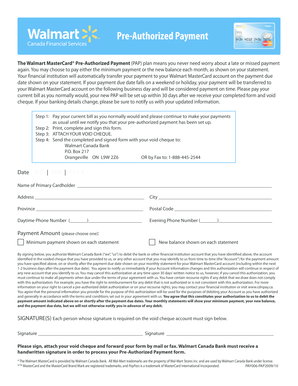 Walmart Mastercard Pre Authorized Payment  Form