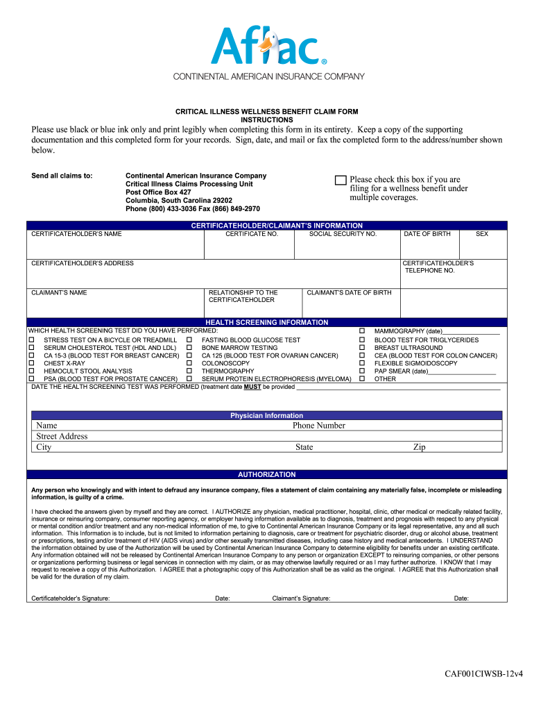 Critical Illness Wellness Form