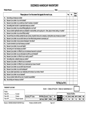 Dizziness Handicap Inventory Printable  Form