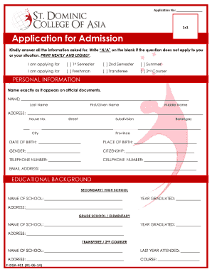 St Dominic College of Asia Admission  Form