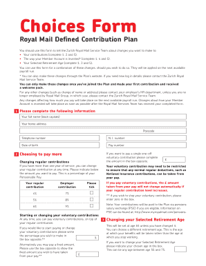 Choices Form Royal Mail Defined Contribution Plan Zurich