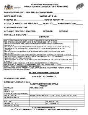 Parkhurst High School Fees  Form