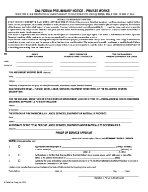 California Preliminary Notice Private Works Porter Law Group  Form