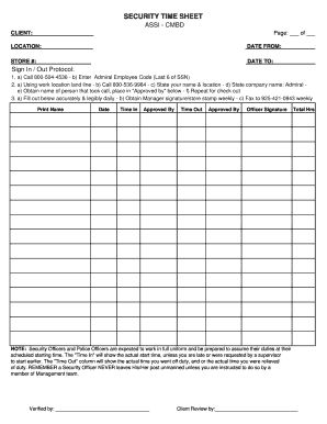 Security Guard Timesheet Template  Form