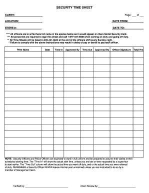 Security Timesheet Template  Form