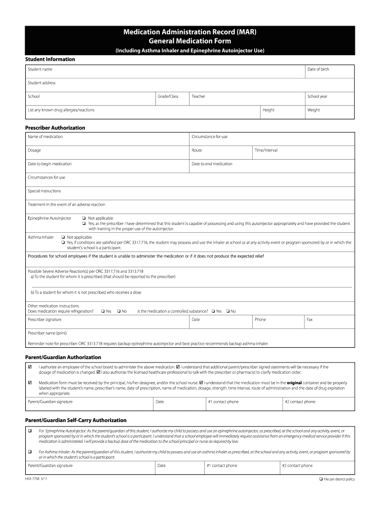  Administration General Medication Form 2011-2024