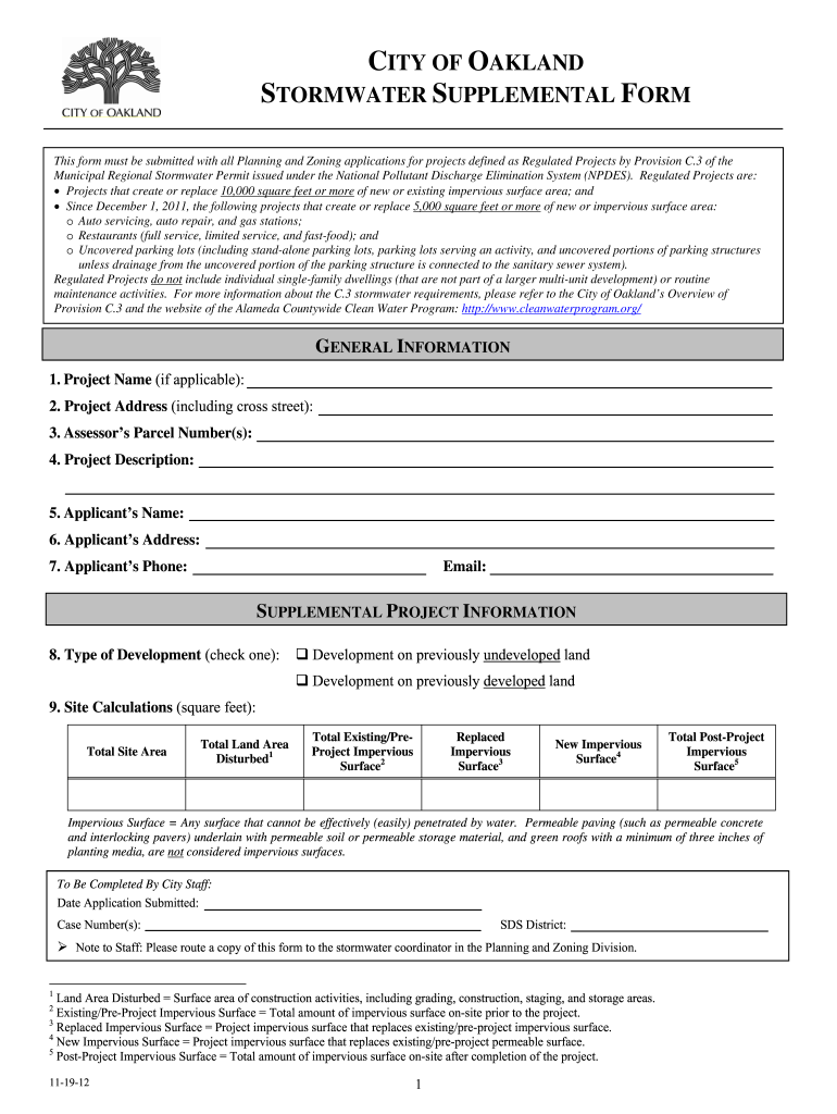  City of Oakland Stormwater Supplemental Form 2012-2023