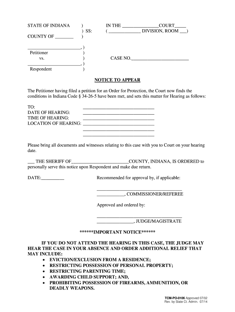 Order to Appear Indiana  Form