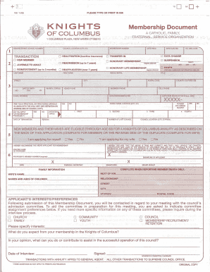 Knights of Columbus Membership Form 100