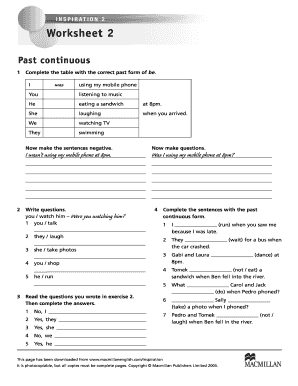 Worksheet 2 Past Continuous Resuelto  Form