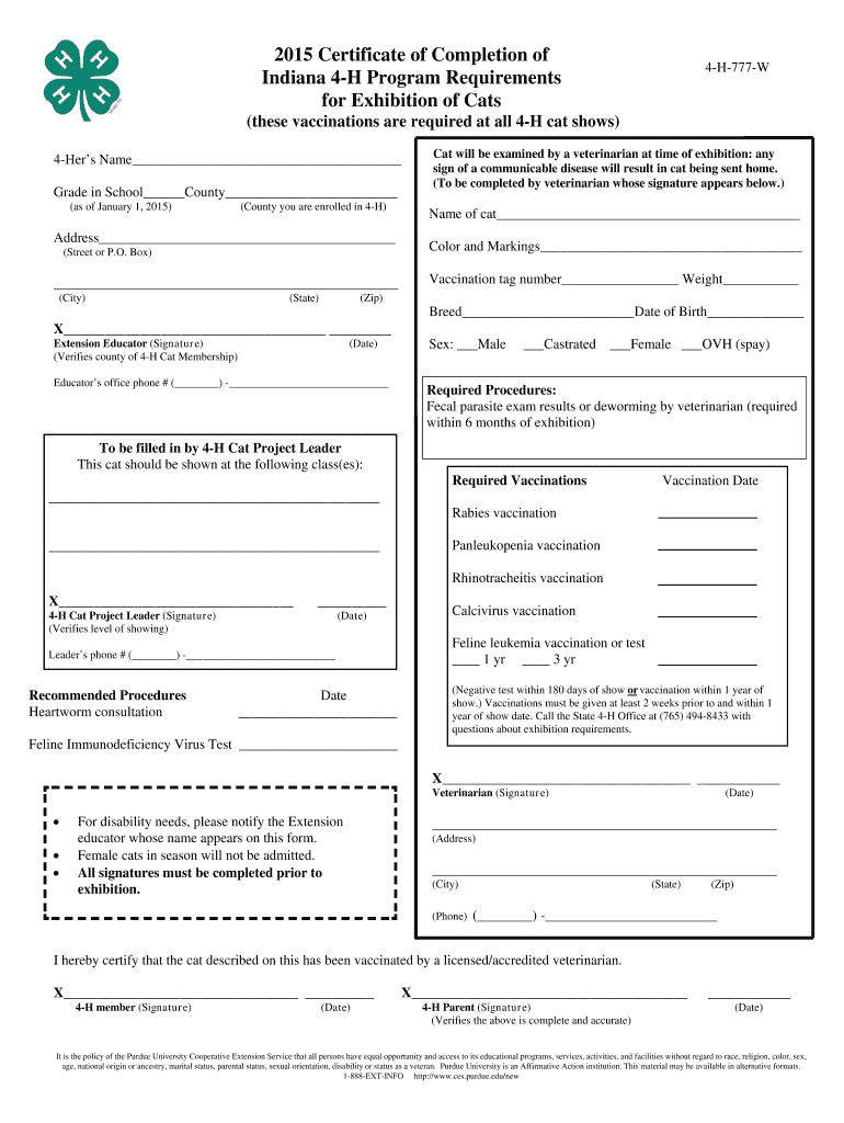 Cat Vaccination Certificate  Form