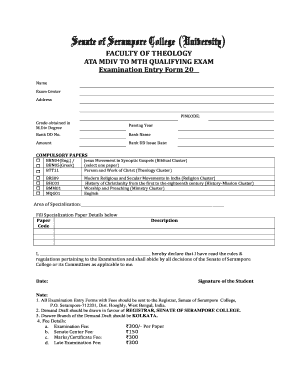 Senate of Serampore M Th Qualifying  Form