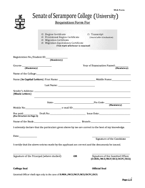 Senate of Serampore Degree Certificate  Form
