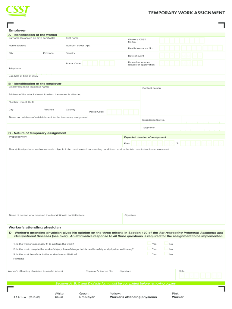 TEMPORARY WORK ASSIGNMENT CSST  Form