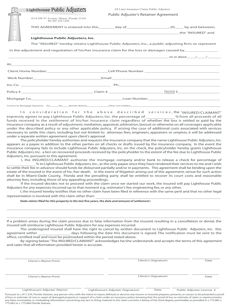 Adjuster Retainer  Form