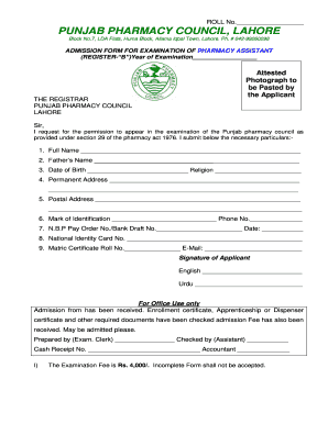 Punjab Pharmacy Council  Form