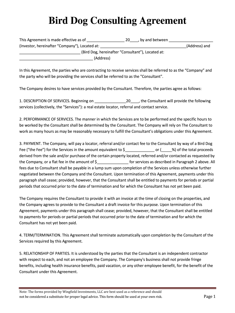 Bird Dog Consulting Agreement Wingfield Investments  Form