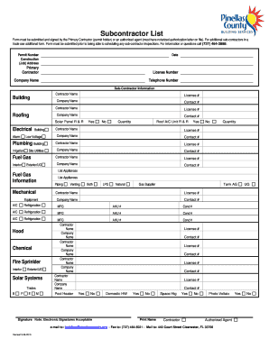 Subcontractor List Pinellas County Co Pinellas Fl  Form