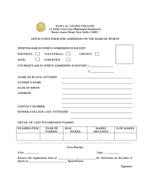 Sports Admission Form