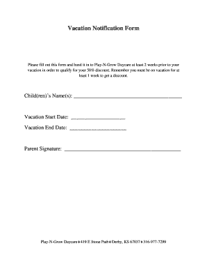 Daycare Vacation Letter to Parents Sample  Form