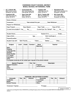 Withdrawing from Cherokee County Schools  Form