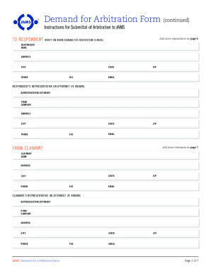 Jams Demand for Arbitration Form