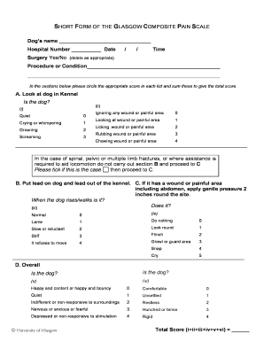 Glasgow Pain Score Dogs PDF  Form