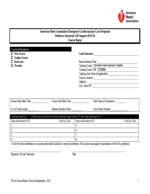 AHA PALS Course Roster DOC Sponsorhospital  Form