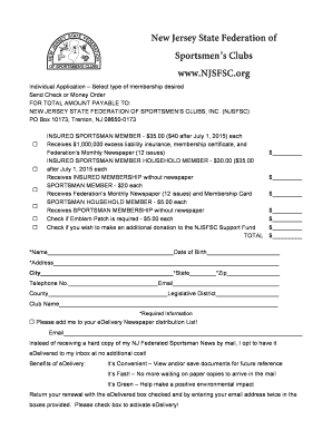 Nj Sportsman Federation Insurance  Form