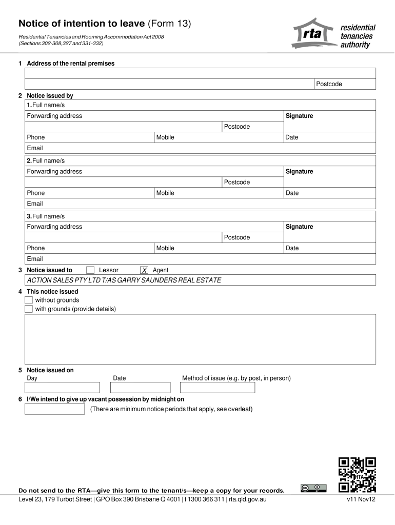 Get and Sign Notice of Intention to Leave 2012-2022 Form