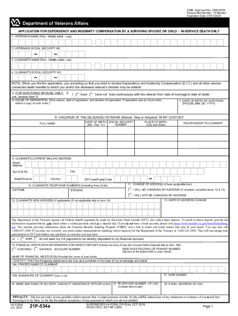 VA FORM 21P 534a 2022-2025