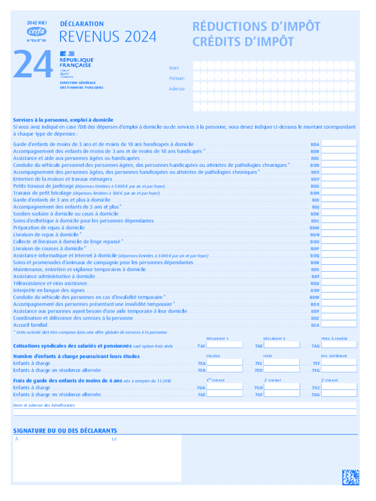 French Tax Reduction Declaration Form