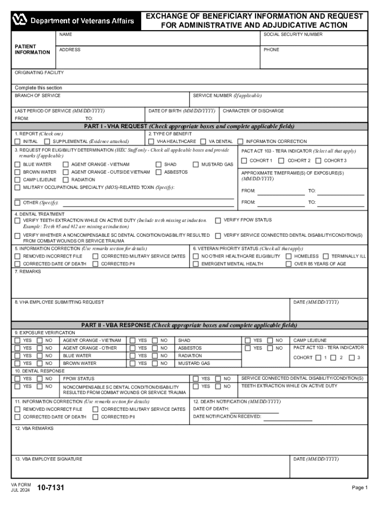 VA Form 10 7131 Exchange of Beneficiary Information