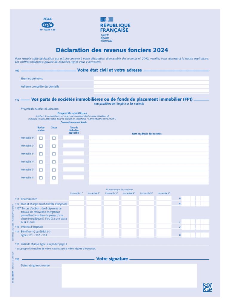 D Claration Des Revenus Fonciers  Form