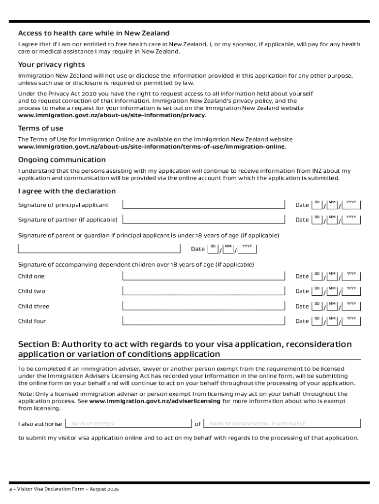 Visitor Visa Declaration Form