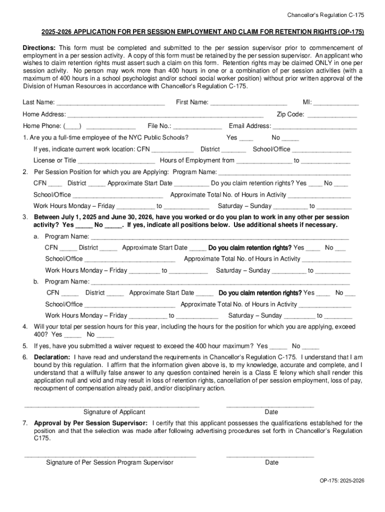 NYC Per Session Employment Application  Form