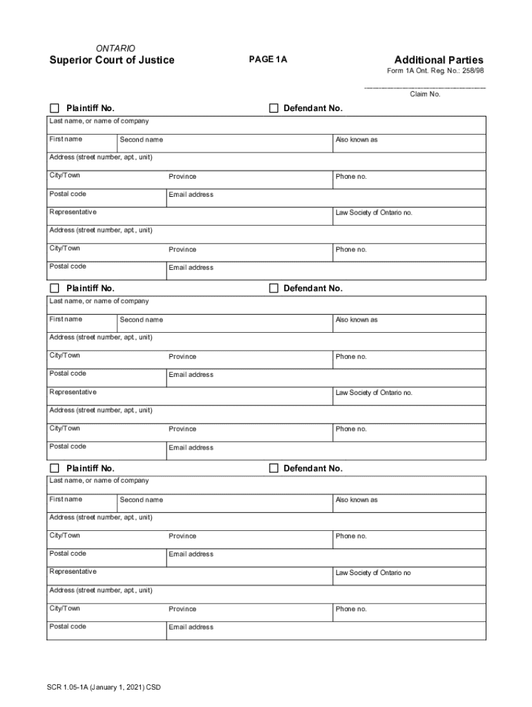 Ontario Superior Court Additional Parties Form