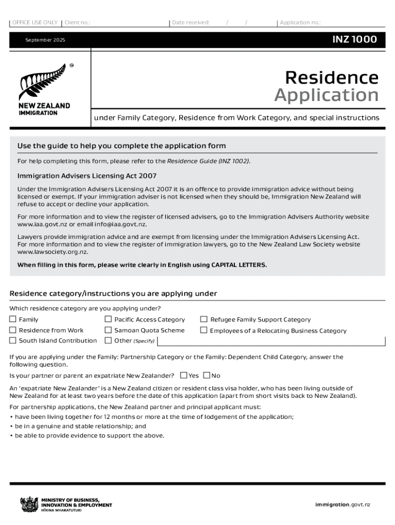 New Zealand Residence Application Form