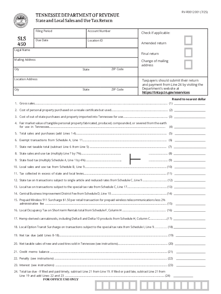 Tennessee Sales and Use Tax Return  Form