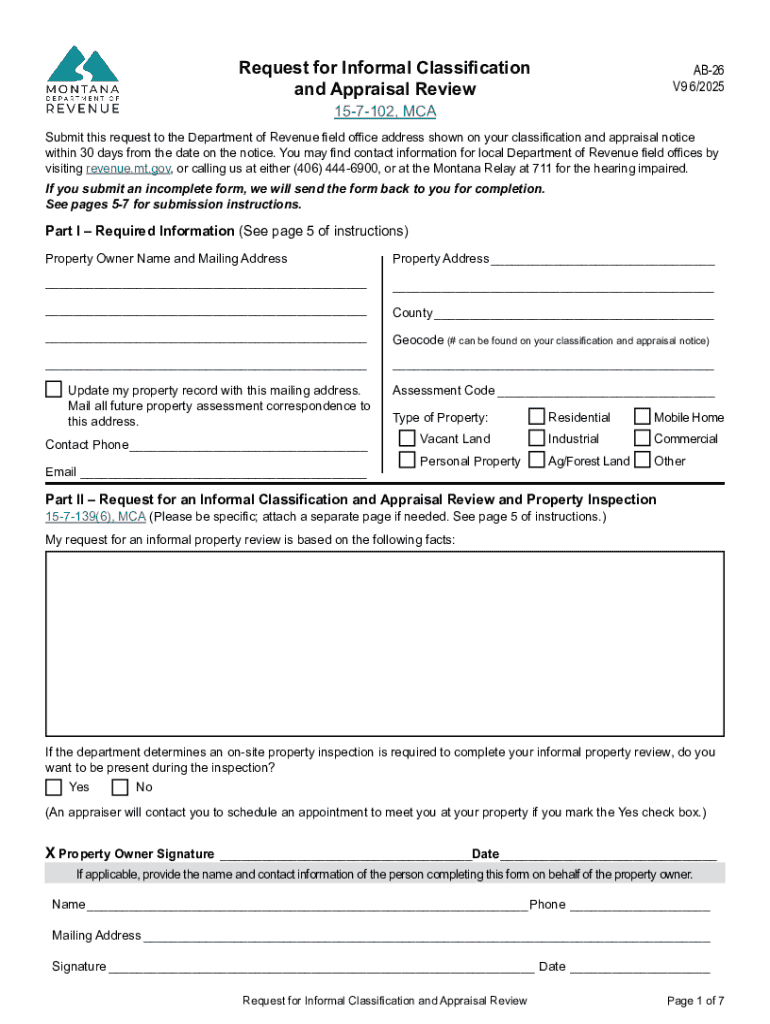  Clear Form MONTANA AB 26 Rev 03 17 Request for Inf 2025-2026