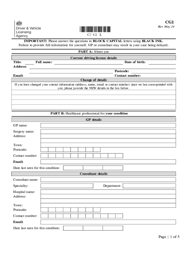 CG1 Medical Questionnaire  Form
