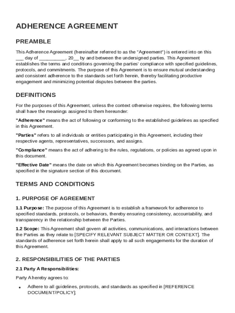 Adherence Agreement Template  Form