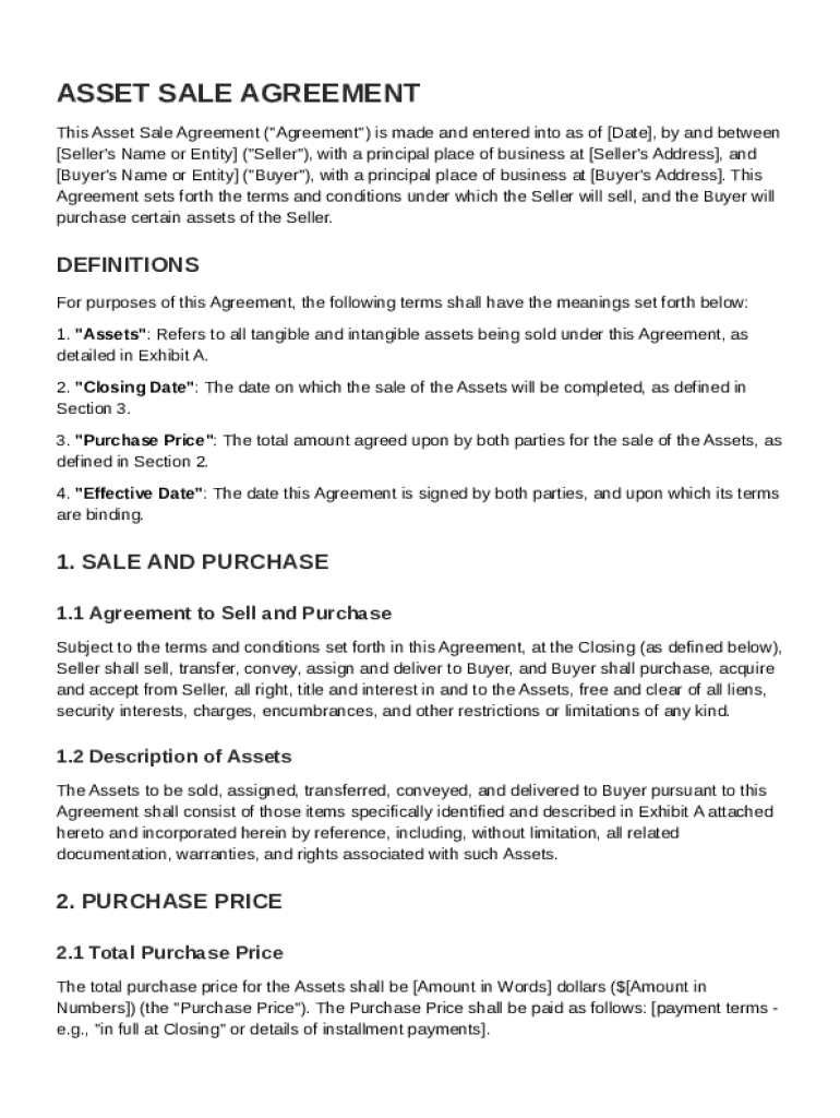Asset Sale Agreement Template  Form