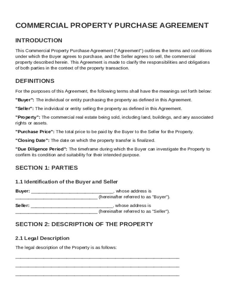 Commercial Property Purchase Agreement Template  Form