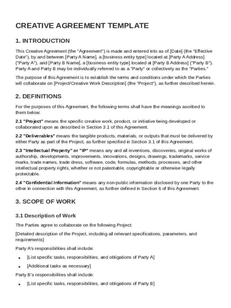 Creative Agreement Template  Form
