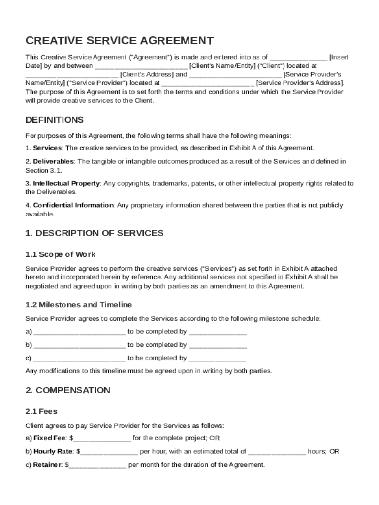 Creative Service Agreement Template  Form