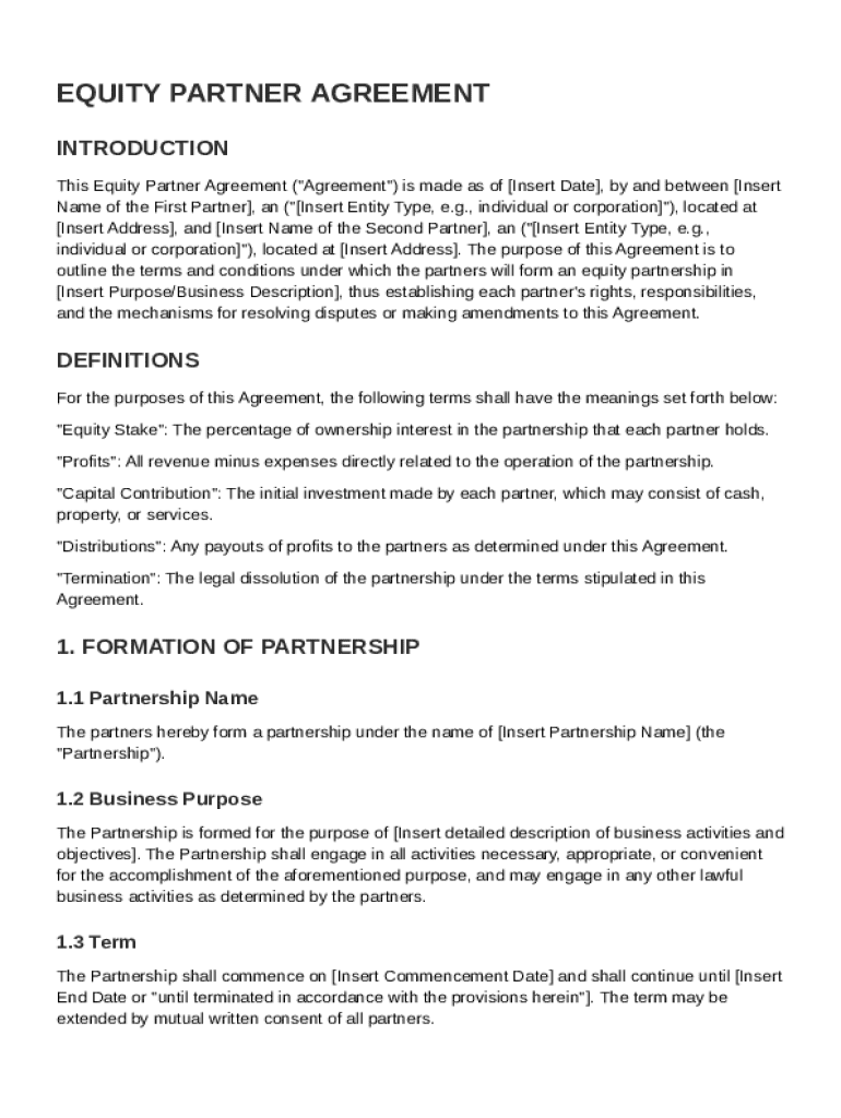 Equity Partner Agreement Template  Form