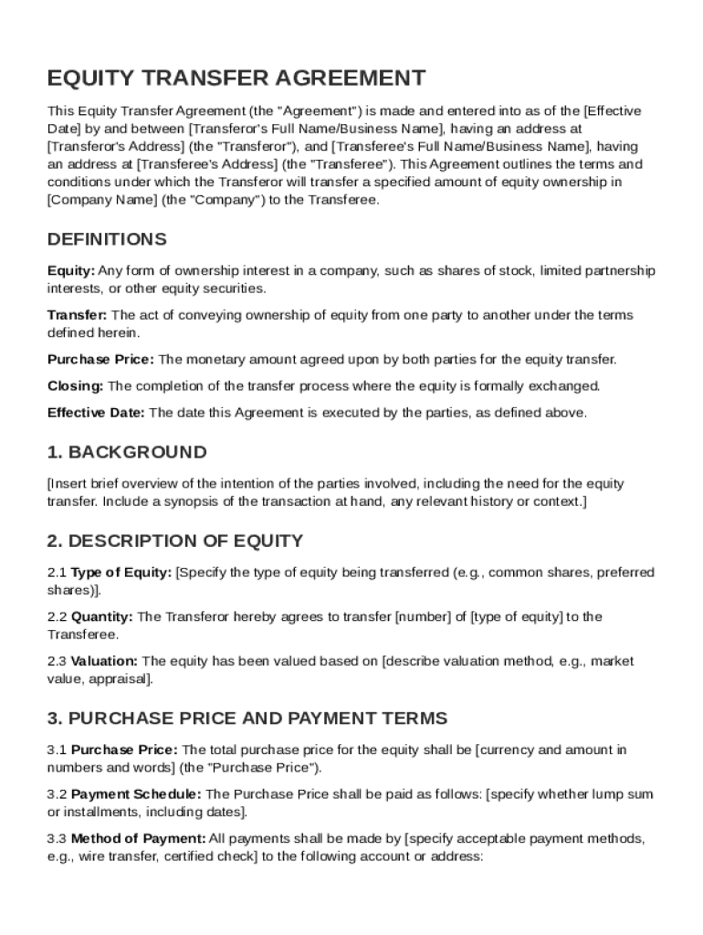 Equity Transfer Agreement Template  Form