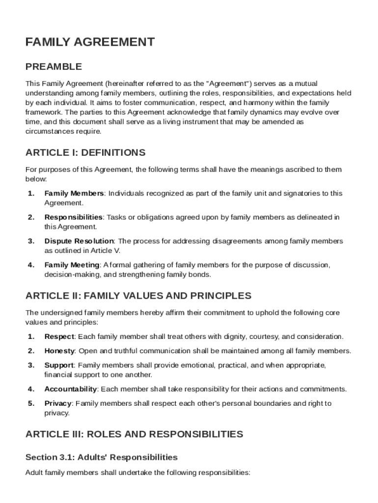 Family Agreement Template  Form