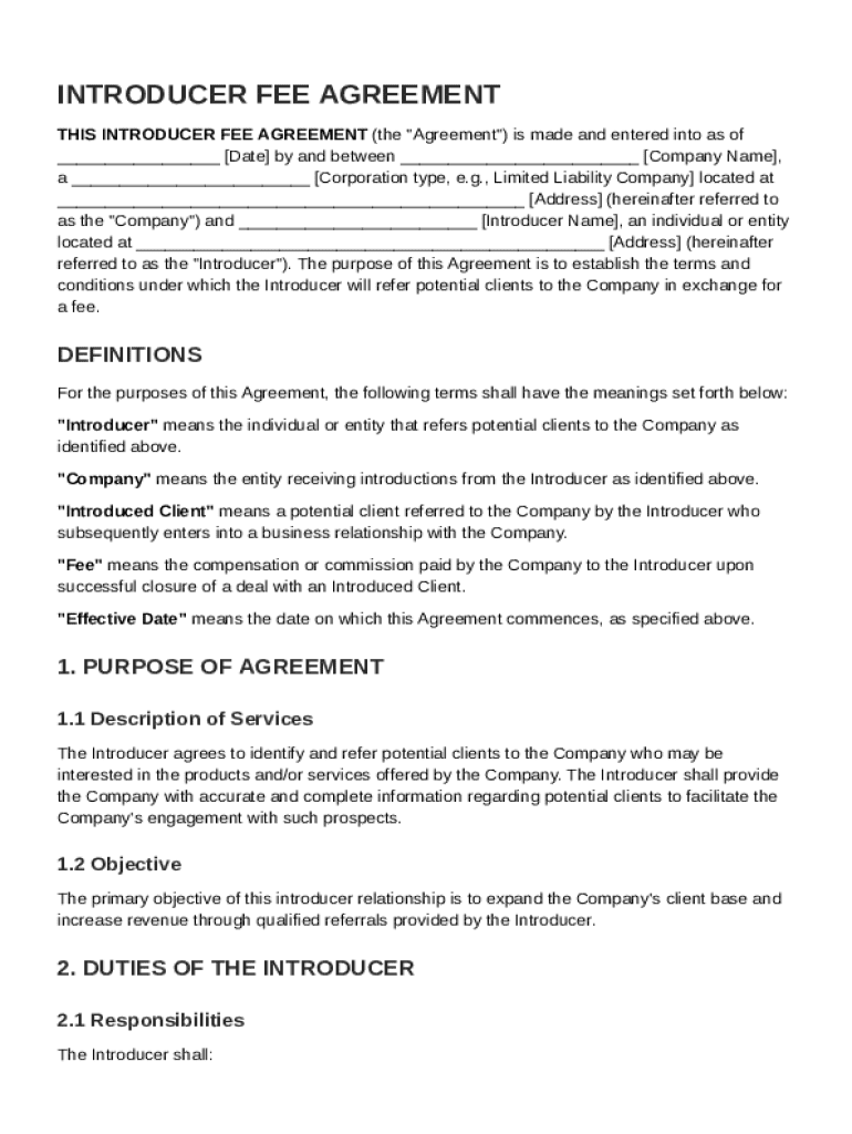 Introducer Fee Agreement Template  Form